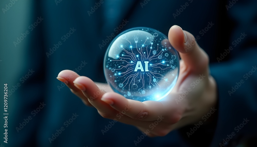 A hand holds a glowing ai sphere, symbolizing ai agents and futuristic technology. A hand holds a glowing ai sphere, symbolizing ai agents and futuristic technology.