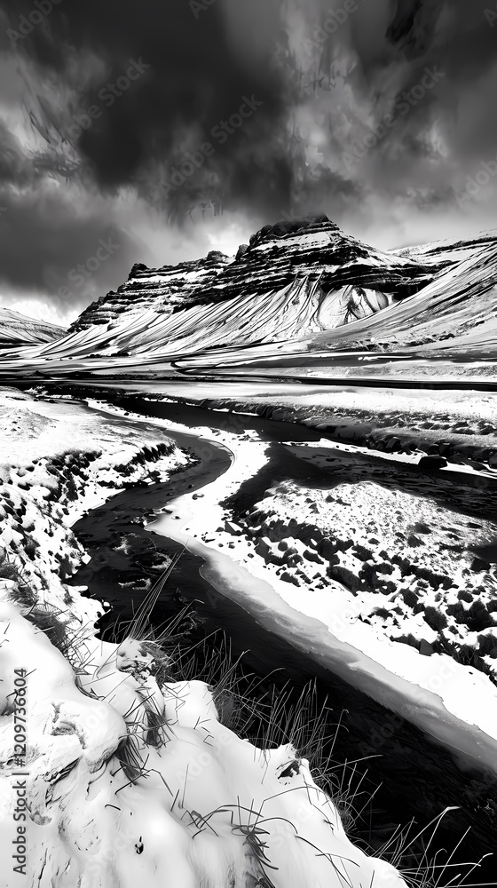 Fototapeta premium digital technology black and white snow mountain scenery poster background