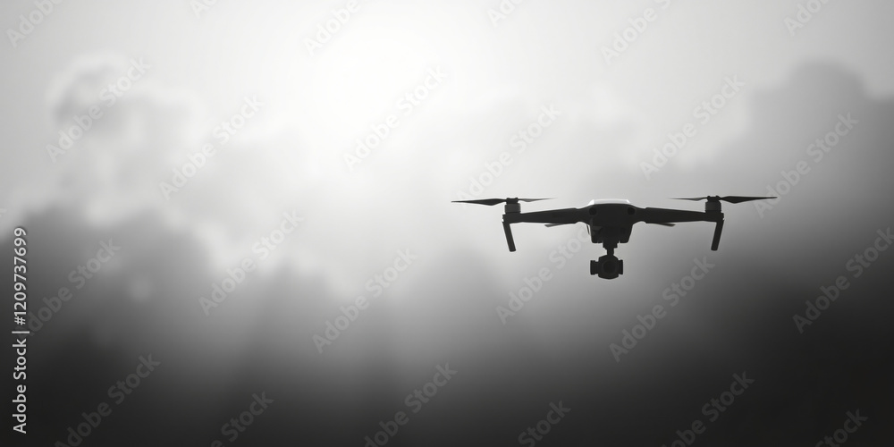 Fototapeta premium Silhouette of a Drone in Motion Against a Minimal Background