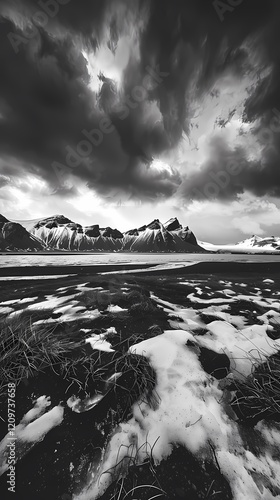 digital technology black and white snow mountain scenery poster background photo