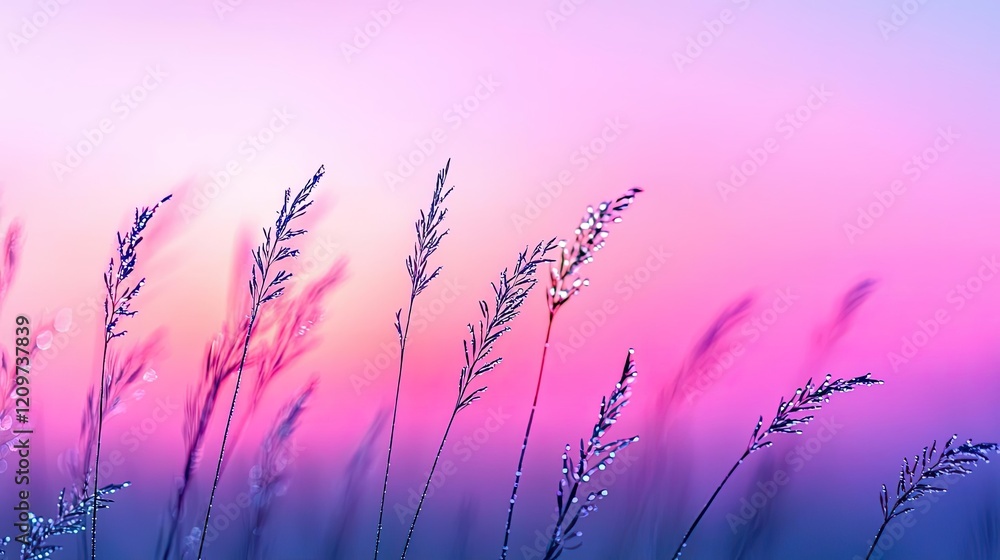 Pastel spring idea. A serene sunset view with delicate grass silhouettes against a colorful sky. Pastel spring idea. A serene sunset view with delicate grass silhouettes against a colorful sky.