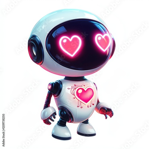 Adorable Robot Character with Hearts Cute AI Romantic Cyborg Valentine s Day photo