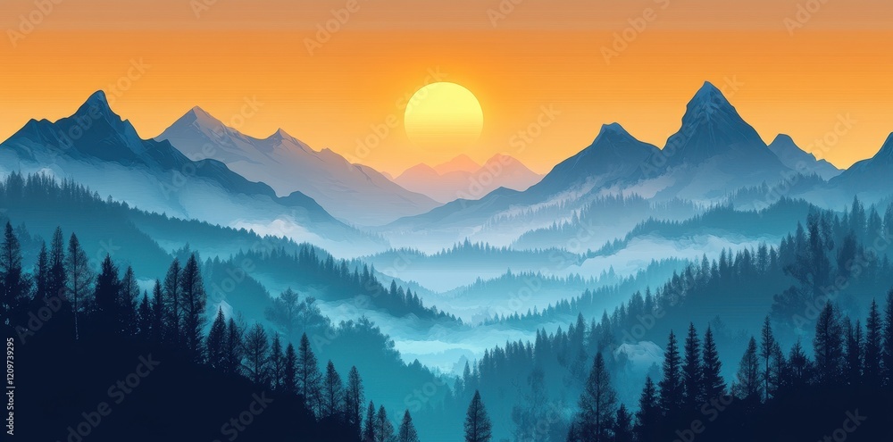 Majestic Mountain Range Sunset Landscape Scene Majestic Mountain Range Sunset Landscape Scene