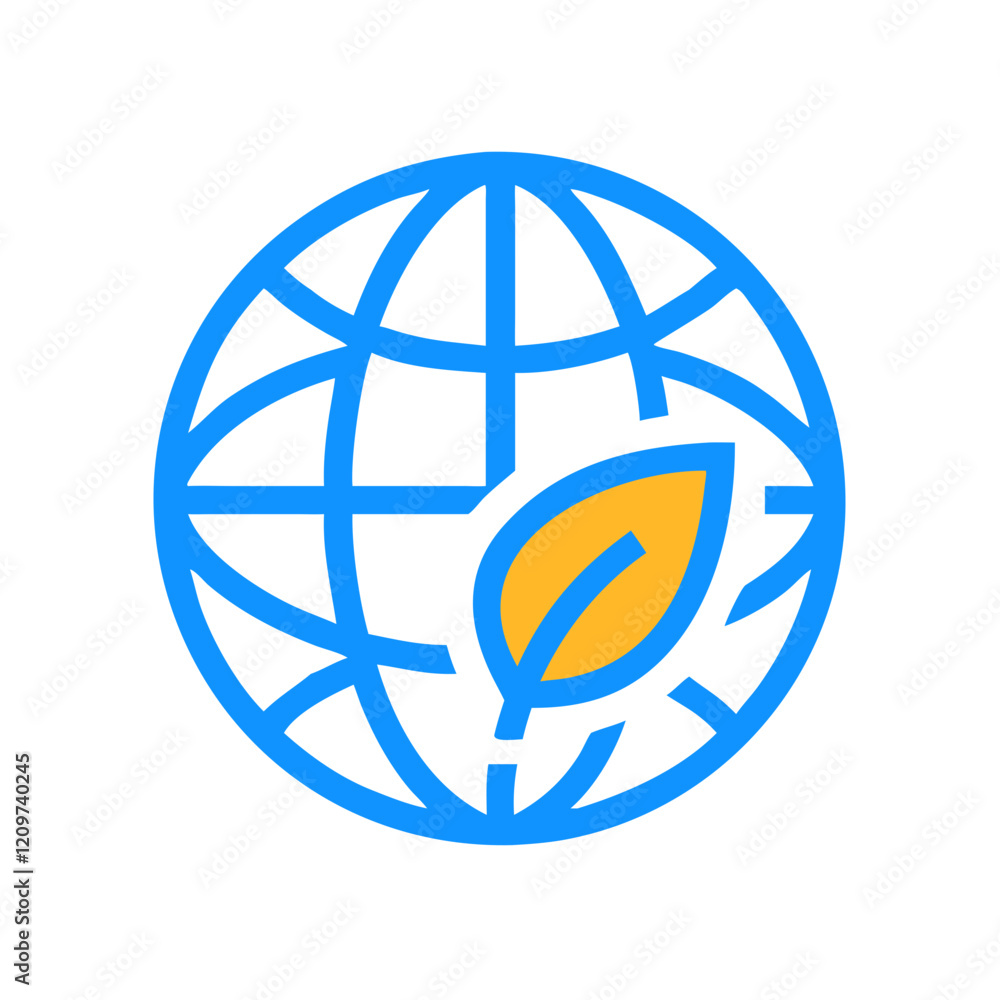 Globe icon with a leaf symbolizing global ecology, simple colorful vector Globe icon with a leaf symbolizing global ecology, simple colorful vector