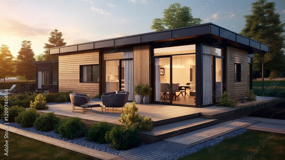 A photo of a Prefabricated Home in Soft Daylight A photo of a Prefabricated Home in Soft Daylight