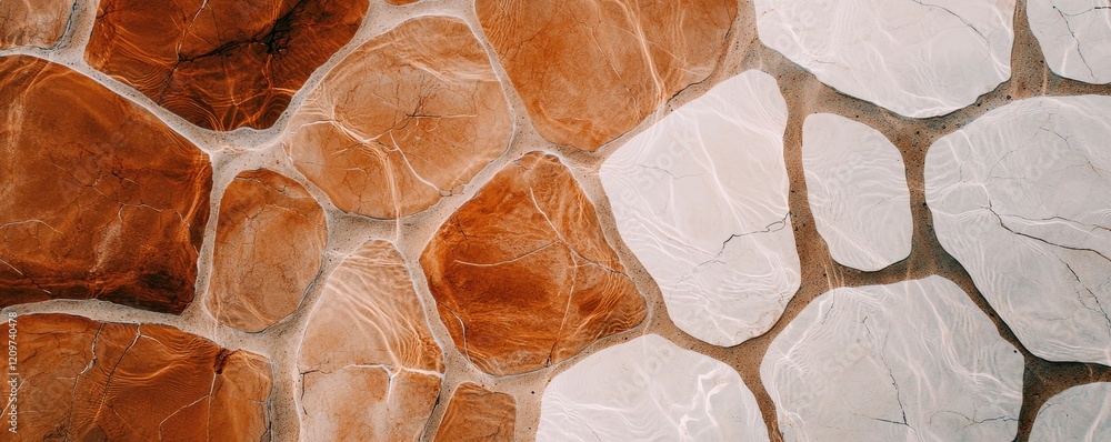 Fototapeta premium Abstract Brown and White Stone Texture Background Irregular Shaped Pebbles Design
