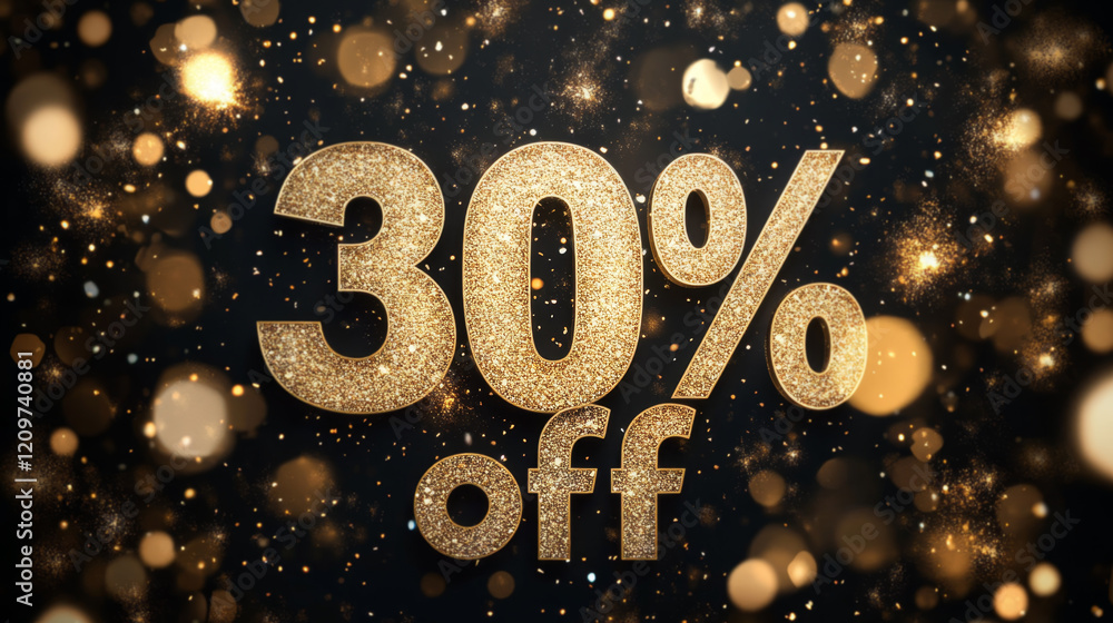 Glittery 30 percent Off Discount Promotion with Golden Sparkles Glittery 30 percent Off Discount Promotion with Golden Sparkles
