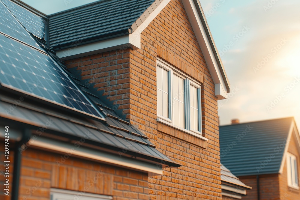 Modern Brick House with Solar Panels and Rooftop Windows Sustainable Home Design Modern Brick House with Solar Panels and Rooftop Windows Sustainable Home Design