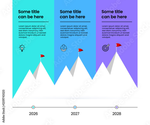Infographic template. Mountain with 3 flags and text
