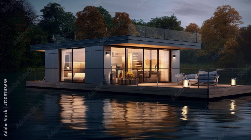 Obraz premium A photo of a Modern Houseboat in Soft Focus