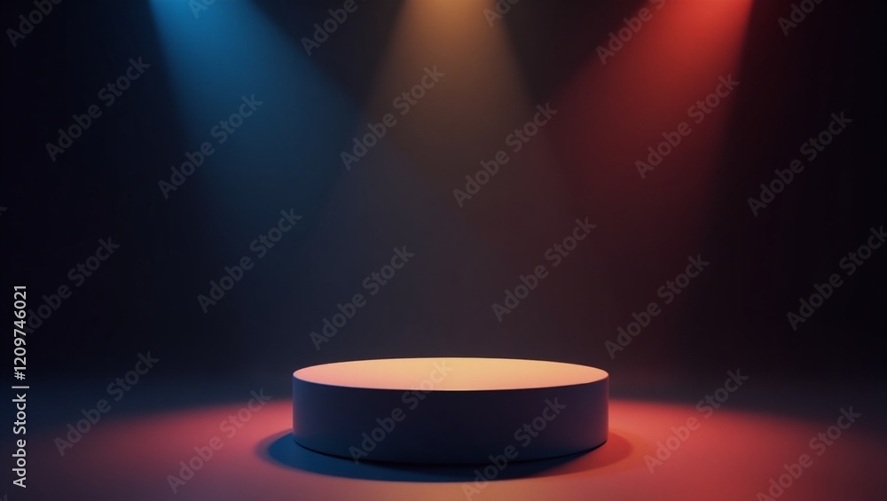 3d render mockup of product stand for advertising with dark ambient lighting 3d render mockup of product stand for advertising with dark ambient lighting