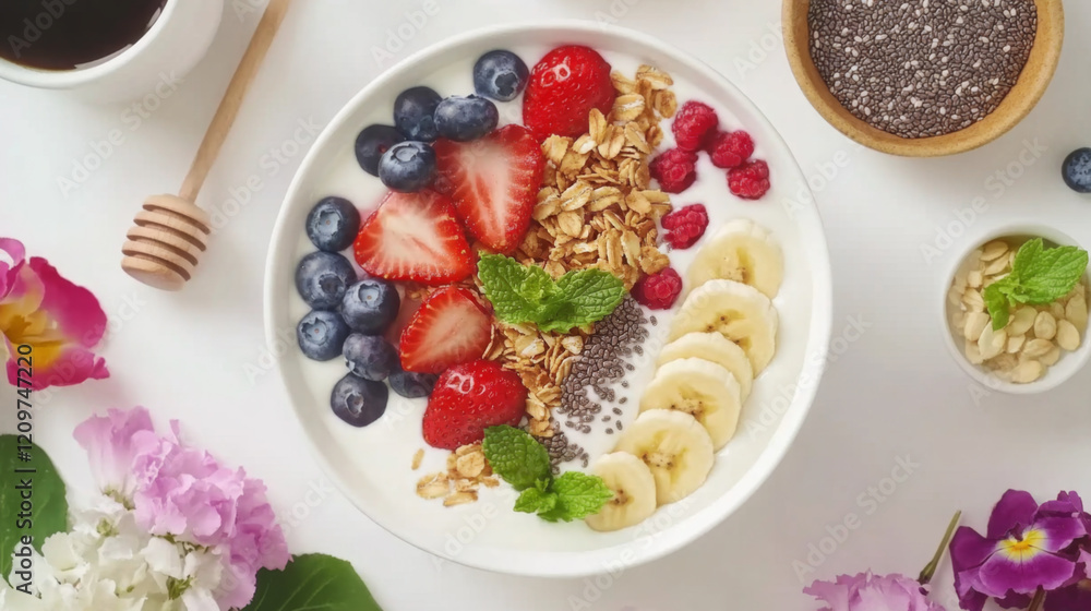 Fresh Yogurt Bowl with Fruits and Chia Seeds Fresh Yogurt Bowl with Fruits and Chia Seeds