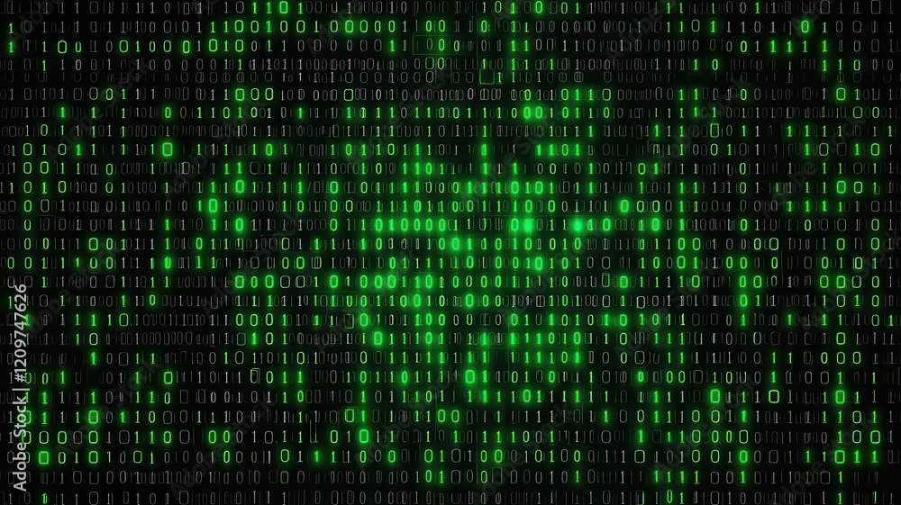 Glowing Green Binary Code Digital Data Stream Abstract Background Glowing Green Binary Code Digital Data Stream Abstract Background
