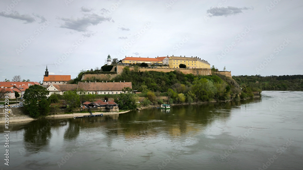 Petrovaradin Fortress by the Danube river in spring Petrovaradin Fortress by the Danube river in spring