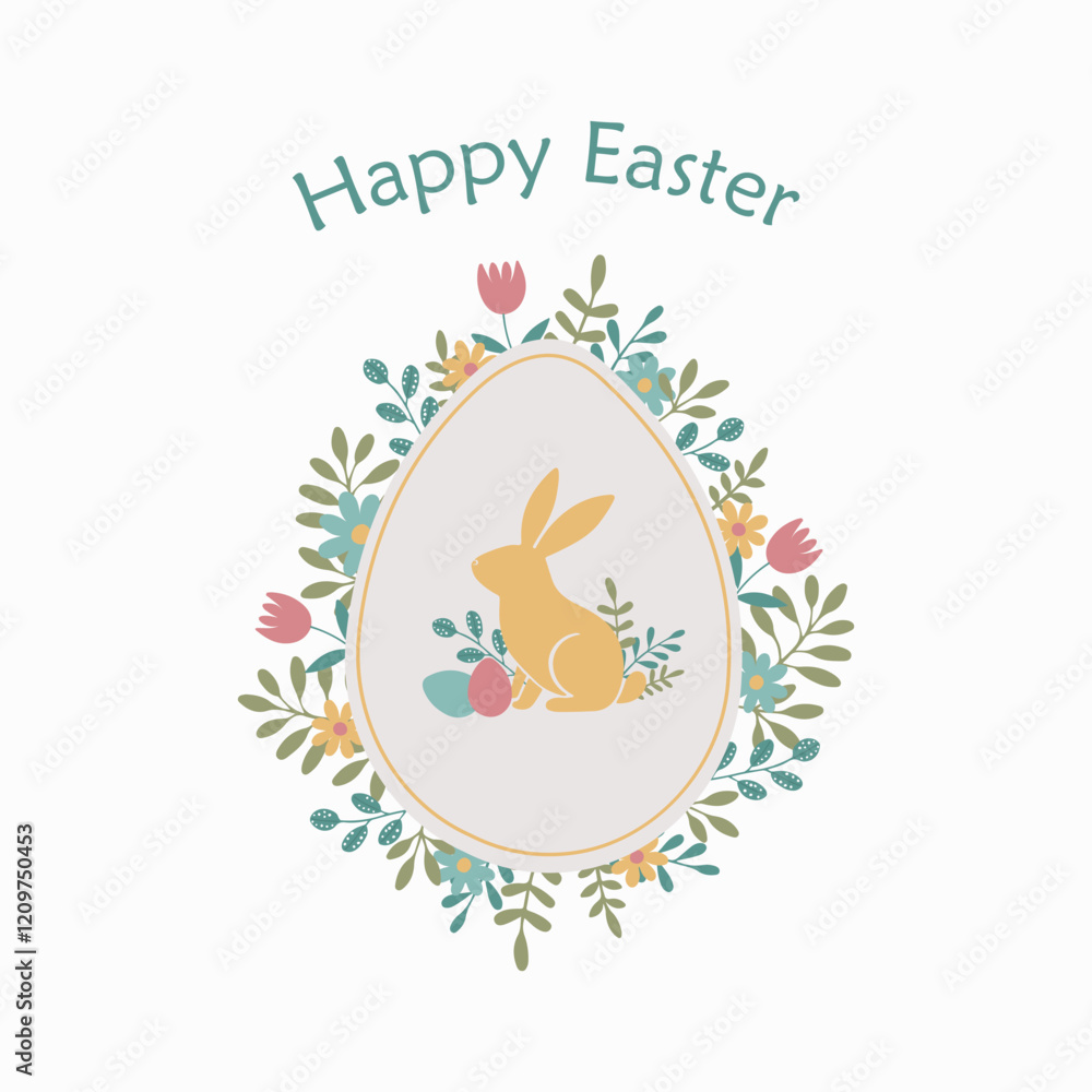 Easter bunny inside an egg. Floral composition Easter bunny inside an egg. Floral composition