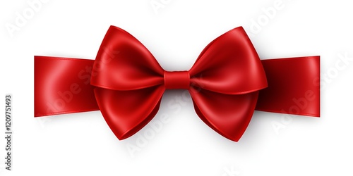 Red Satin Ribbon Bow Isolated on White Background, Simple Style, PNG Transparent