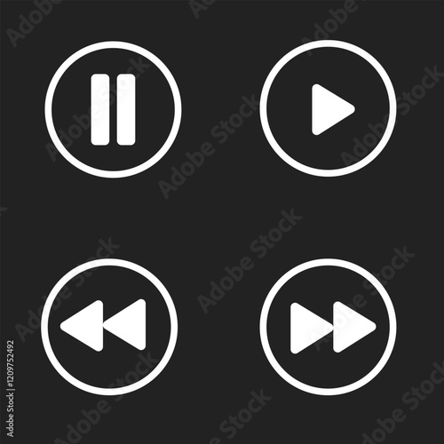 media player buttons, icons audio, play,next,pause