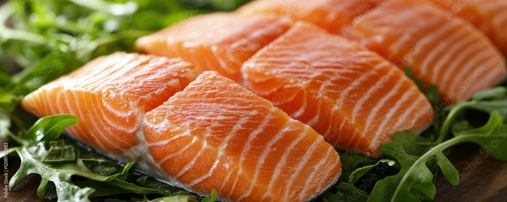 Smoked salmon served with fresh greens, vibrant and luxurious culinary presentation. Smoked salmon served with fresh greens, vibrant and luxurious culinary presentation.
