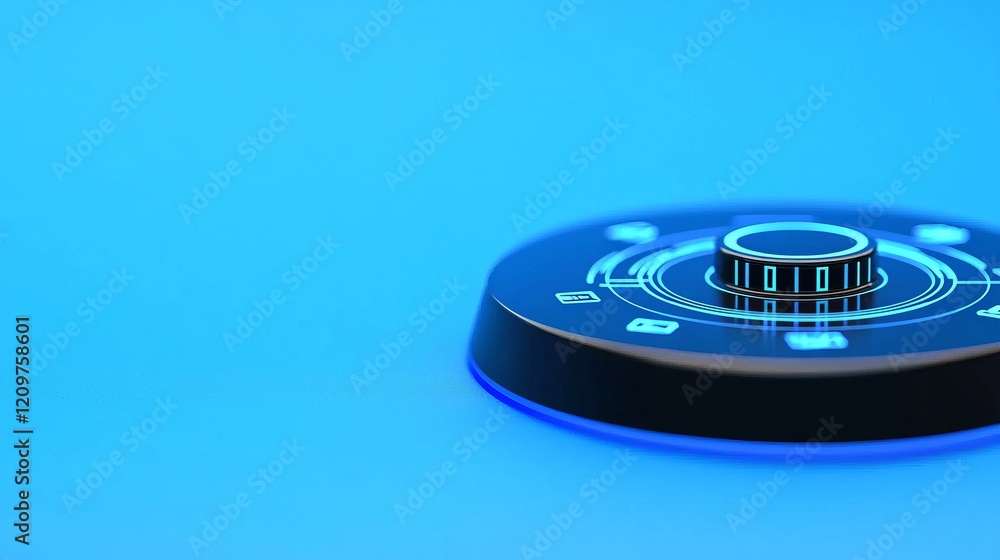 A sleek, modern dial with illuminated edges, set against a vibrant blue backdrop, suggesting high-tech functionality. A sleek, modern dial with illuminated edges, set against a vibrant blue backdrop, suggesting high-tech functionality.