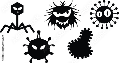 Virus silhouette, Bacteria and virus vector,Fast spreading virus