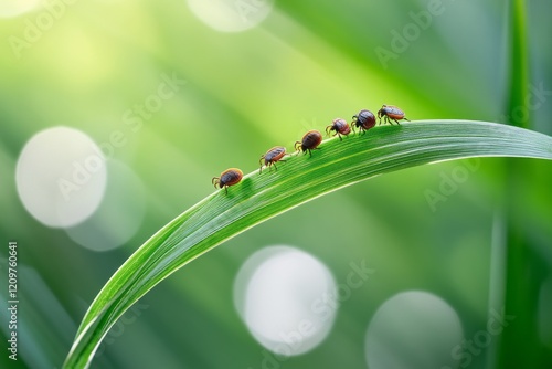 Ticks crawling on a blade of grass in nature photo