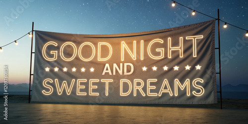 A 3D Banner Featuring Good Night and Sweet Dreams, Symbolizing Rest and Peace