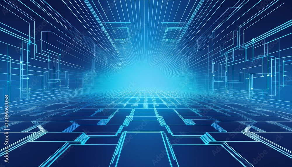 Naklejka premium Blue blockchain background gradient banner. Generated image