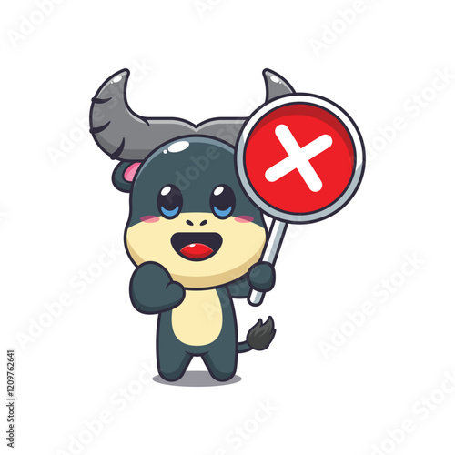 buffalo mascot cartoon character vector illustration with wrong sign.