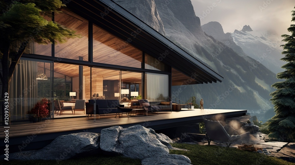 Obraz premium A photo of a Mountain Cabin Showcasing Modern Living
