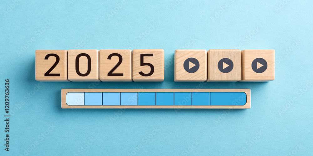 Festive 2025 New Year Loading Concept Featuring Wooden Blocks Festive 2025 New Year Loading Concept Featuring Wooden Blocks