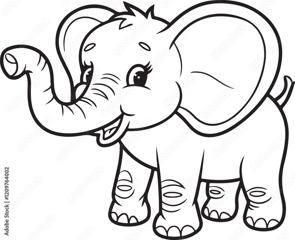 A line drawing of a happy elephant A line drawing of a happy elephant