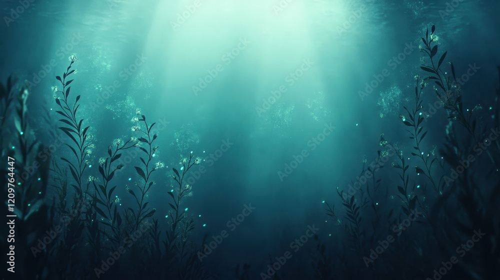 Fototapeta premium Underwater Luminescent Flora Illuminates Deep Ocean Depths