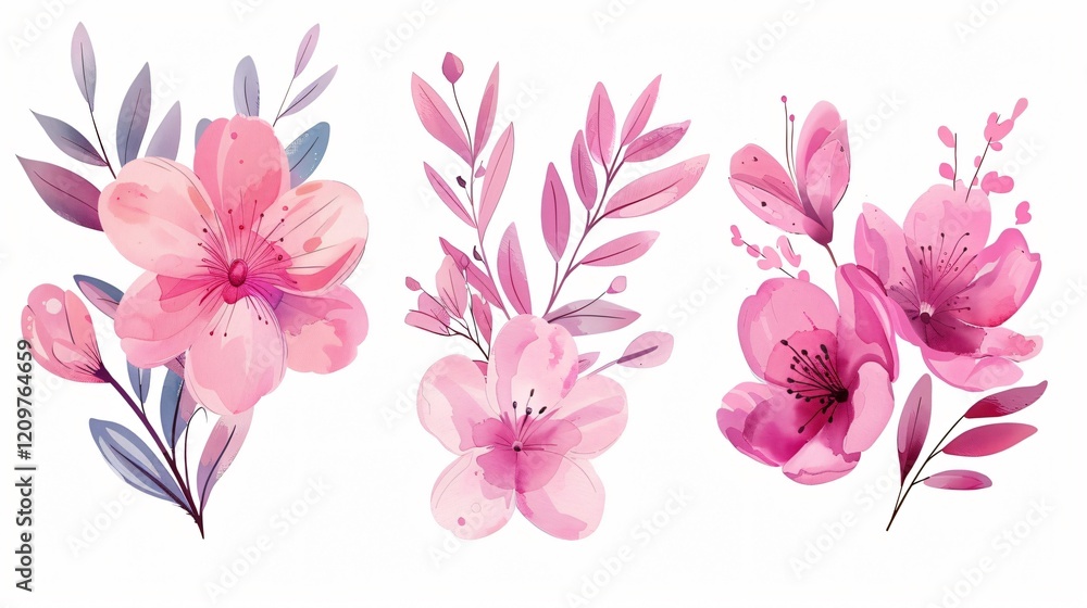 Fototapeta premium Elegant Pink Watercolor Flower Bouquet for Web Design and Wall Decor
