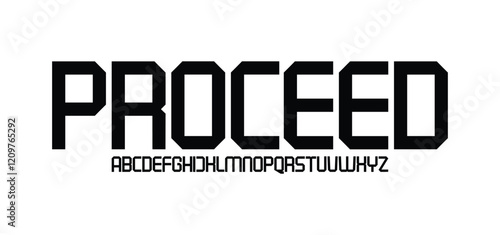 Proceed, Abstract Fashion font alphabet. Minimal modern urban fonts for logo, brand etc. Typography typeface uppercase lowercase and number. vector illustration
