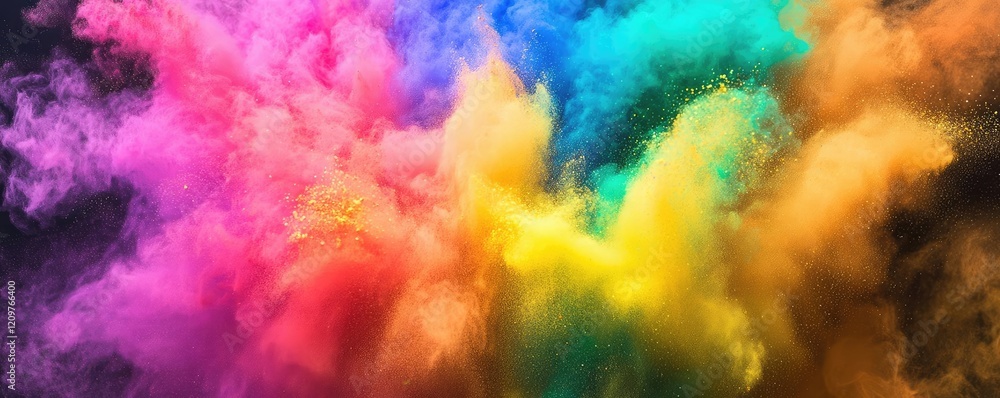 Rainbow holi concept. Vibrant explosion of colorful powder creates a stunning visual effect and artistic backdrop. Rainbow holi concept. Vibrant explosion of colorful powder creates a stunning visual effect and artistic backdrop.