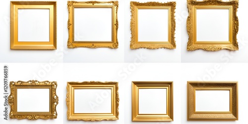 Set of Golden Vintage Frames Isolated on White Background
