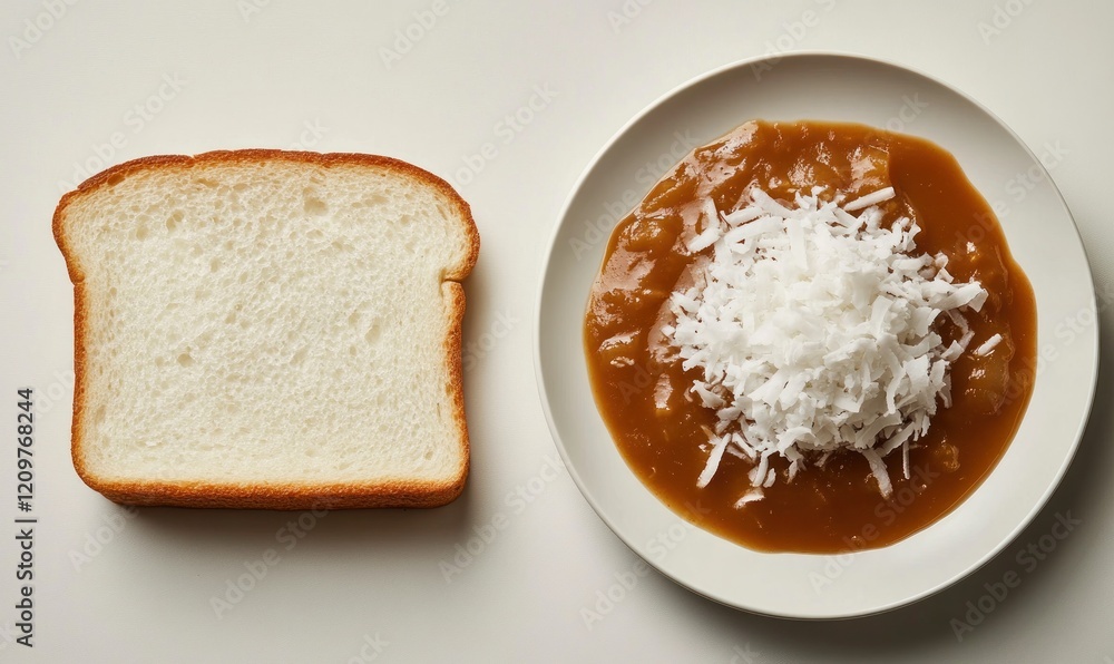 Sweet and Savory Delight: A Slice of Bread with Coconut and Caramel Sauce Sweet and Savory Delight: A Slice of Bread with Coconut and Caramel Sauce