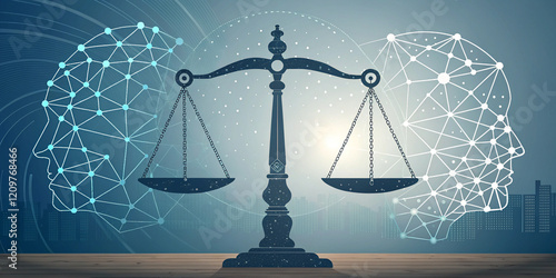 Conceptual Image of AI Law Featuring Digital Scales and Technology