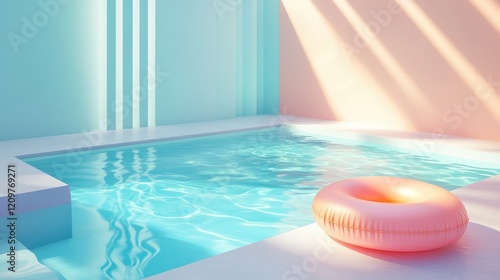Minimalist Overhead View of a Swimming Pool with Pink Float