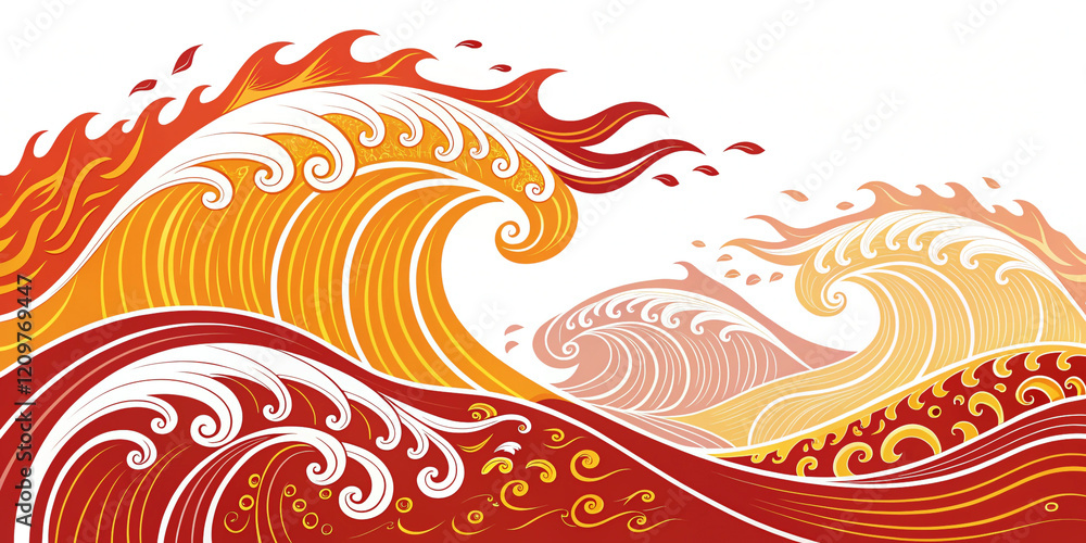 Fototapeta premium Stunning Fiery Wave Design on a Bright White Background