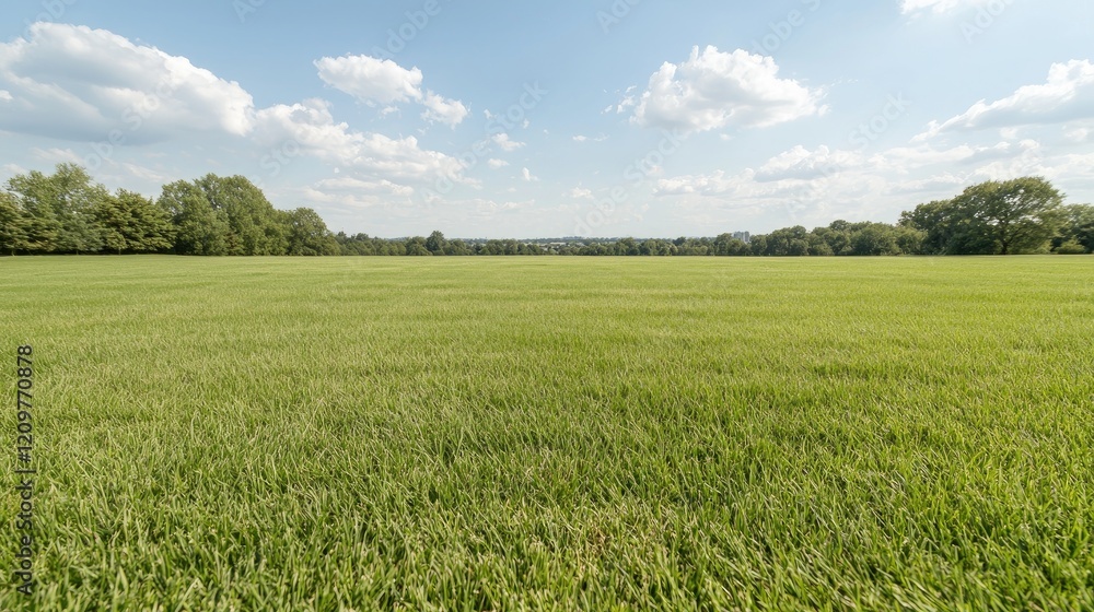Sunny field, green grass, blue sky, trees background, nature landscape, idyllic scenery, peaceful setting, travel, website banner Sunny field, green grass, blue sky, trees background, nature landscape, idyllic scenery, peaceful setting, travel, website banner