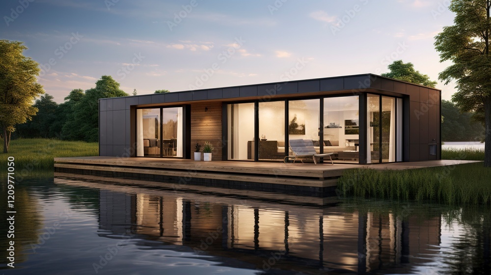 A photo of a Prefab Home Emphasizing Tranquility A photo of a Prefab Home Emphasizing Tranquility