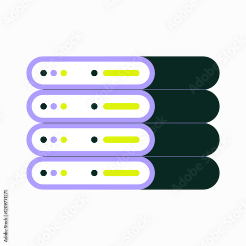 Stack Of Servers In Flat Vector Illustration Symbolizing Data Storage, Cloud Hosting, And IT Infrastructure, Isolated On White Background