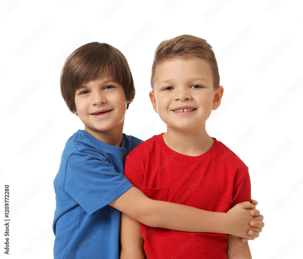 Portrait of cute brothers on white background Portrait of cute brothers on white background