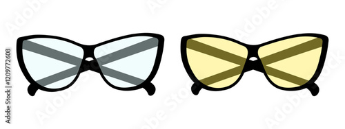 Eyeglasses with colorful transparent glass yellow and blue. Sticker Icon design element idea Set 2