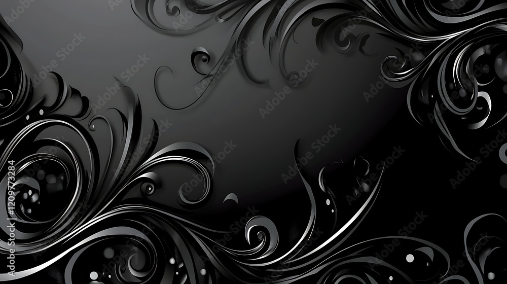 Abstract Black Swirling Floral Design Background Abstract Black Swirling Floral Design Background