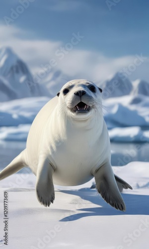 Crabeater seal with its flippers outstretched, marine mammal, fin photo