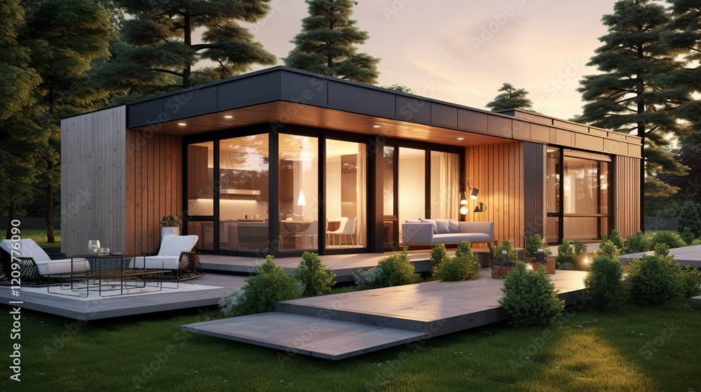 A photo of a Prefab House Illustrating Modern living A photo of a Prefab House Illustrating Modern living