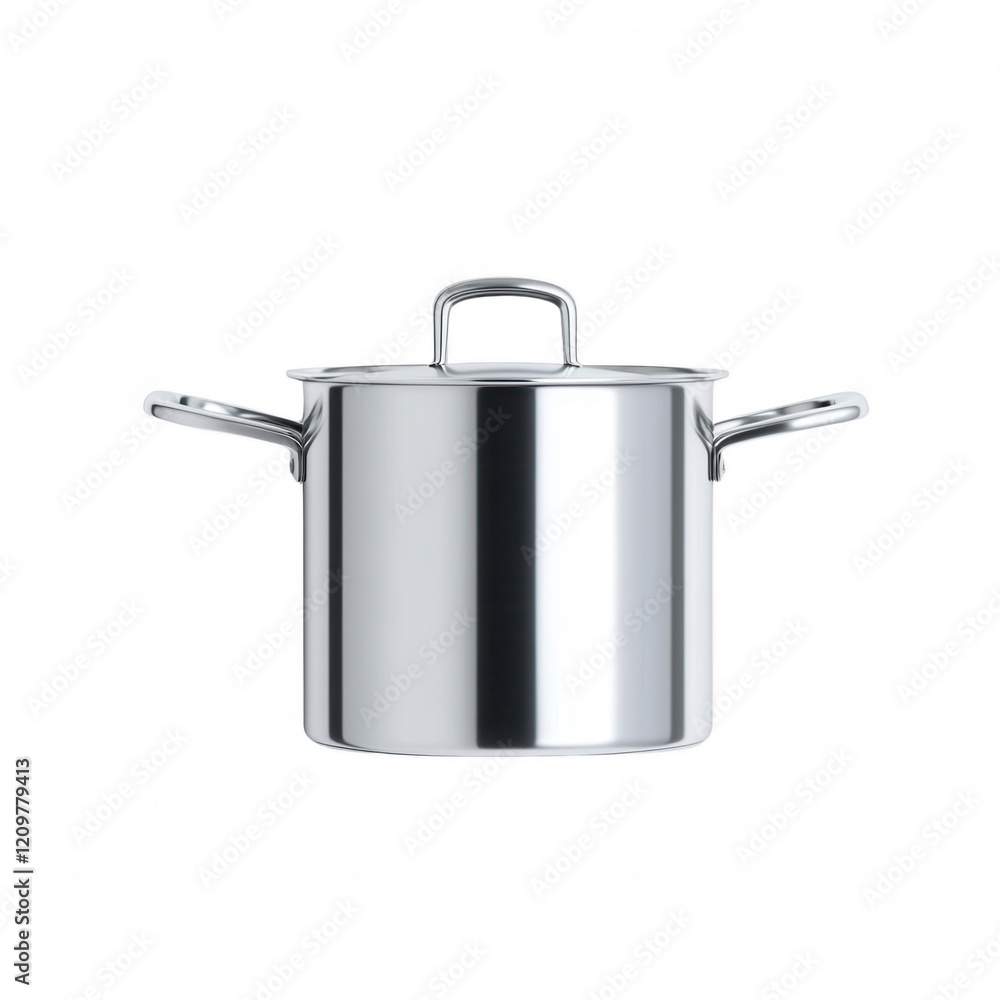 Shiny stainless steel cooking pot with a lid, perfect for various culinary creations. Shiny stainless steel cooking pot with a lid, perfect for various culinary creations.