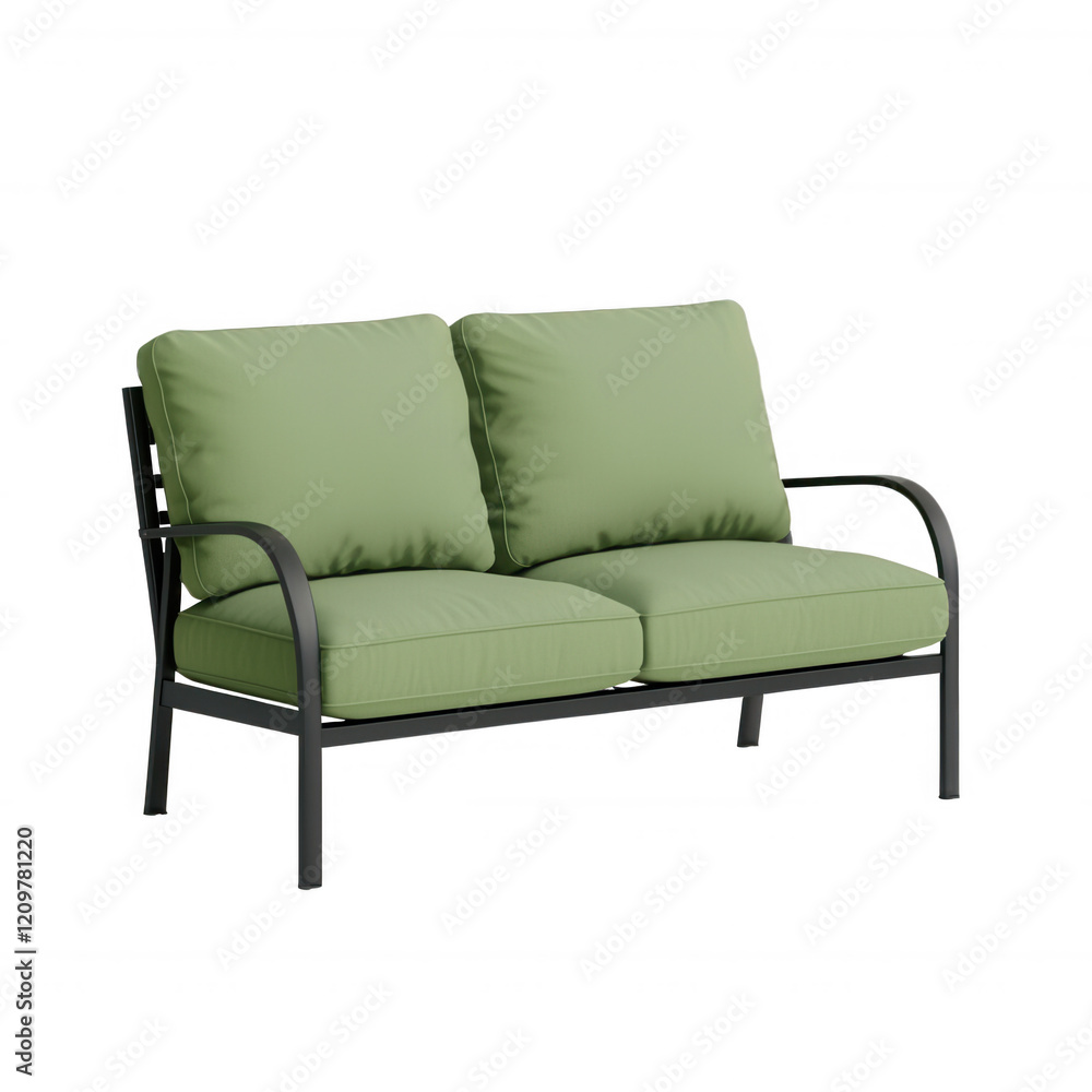 Fototapeta premium Stylish green sofa with soft cushions for a cozy living space.